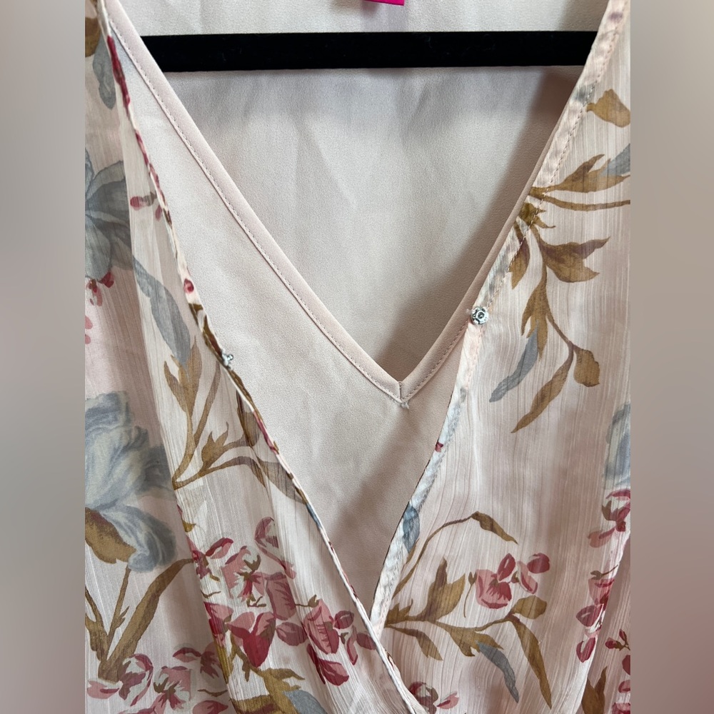 Vince Camuto Chiffon Peplum Blouse Top Peach Floral Print 3/4 Sleeves Bell - Picture 6 of 7
